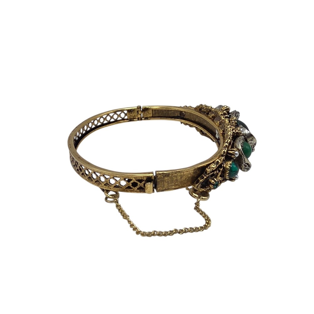 Vintage ART Arthur Pepper Emerald & Jade Green Rhinestones Clamper Bracelet - Picture 5 of 7